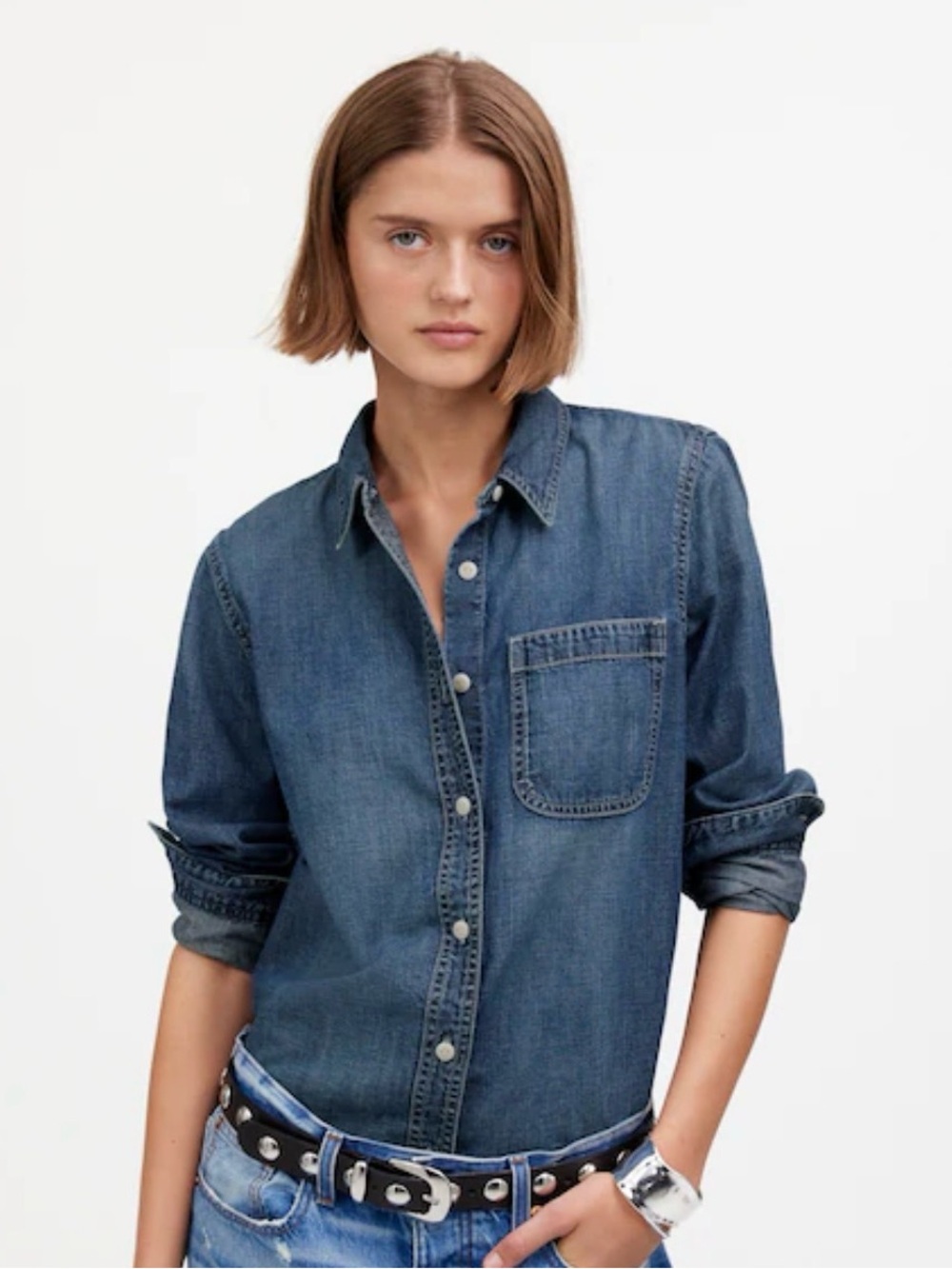 Madewell Denim Chambray tuckable Button-Up Shirt in Hillsborough Wash XL